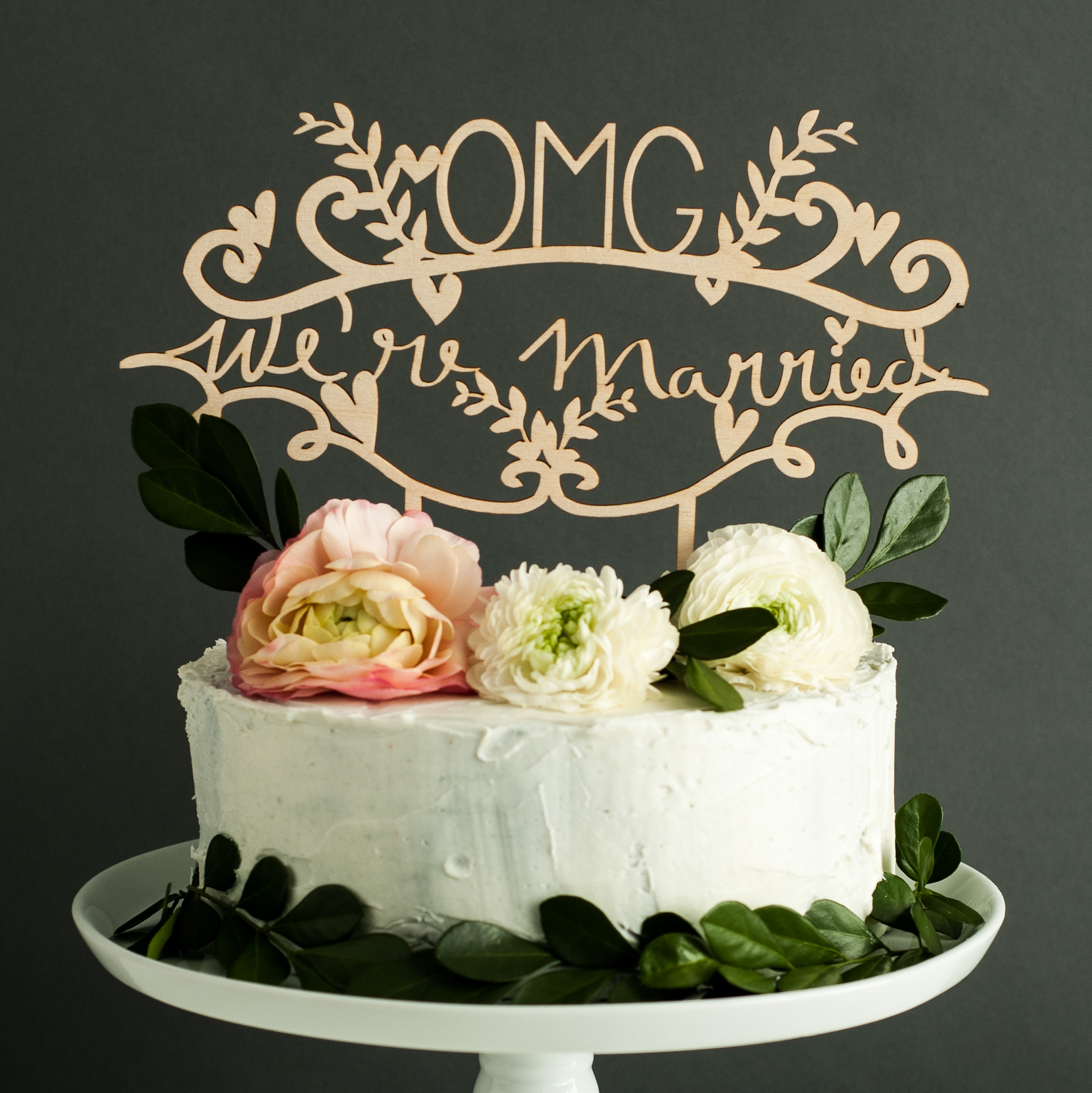 Laser-Cut Wedding Cake Topper - OMG We're Married