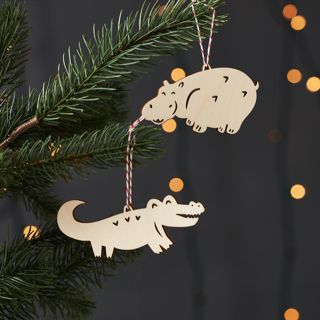 Crocodile and Hippo Ornaments