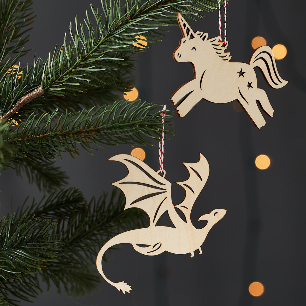 Fantasy Unicorn and Dragon Ornaments