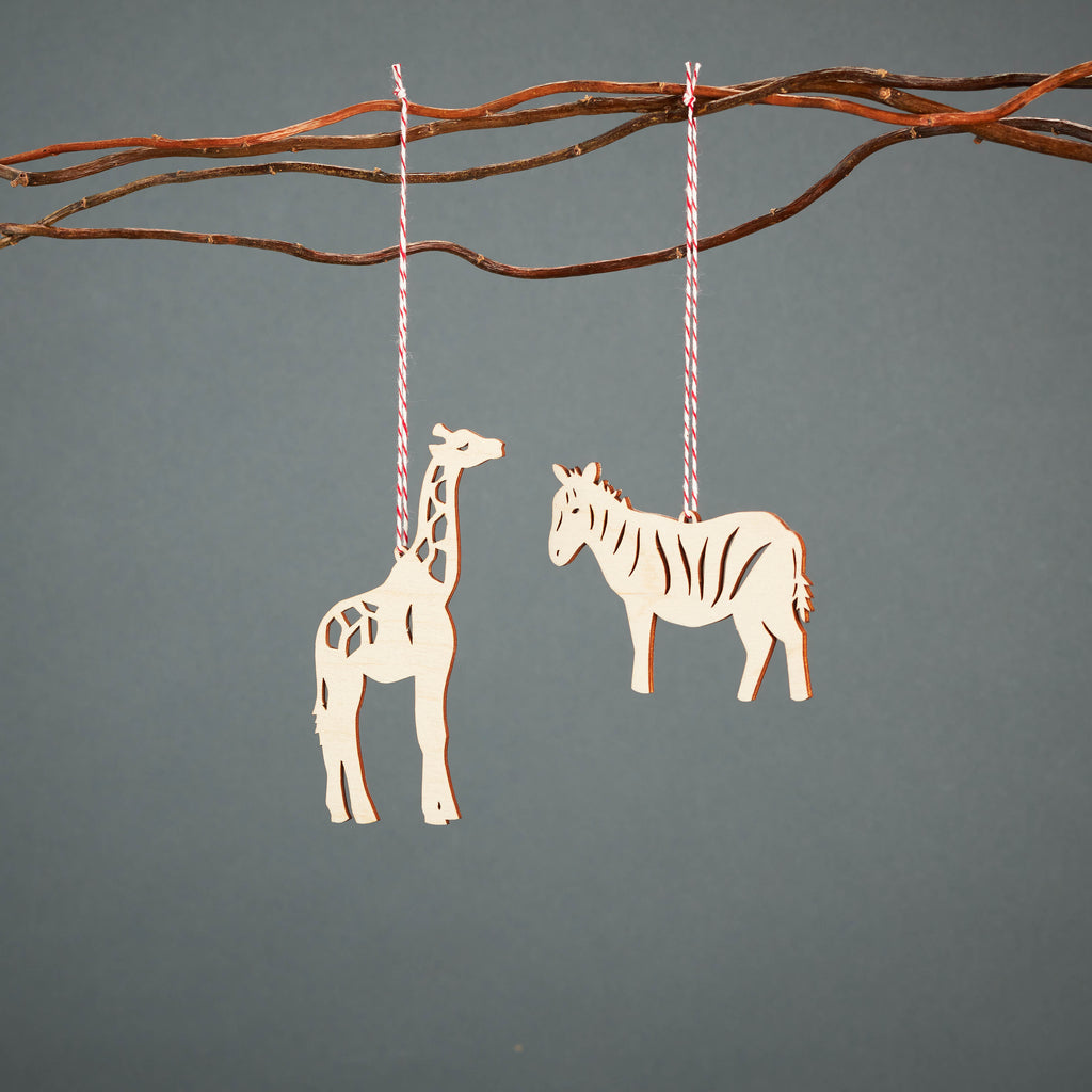 Giraffe and Zebra Ornaments (set of 2)