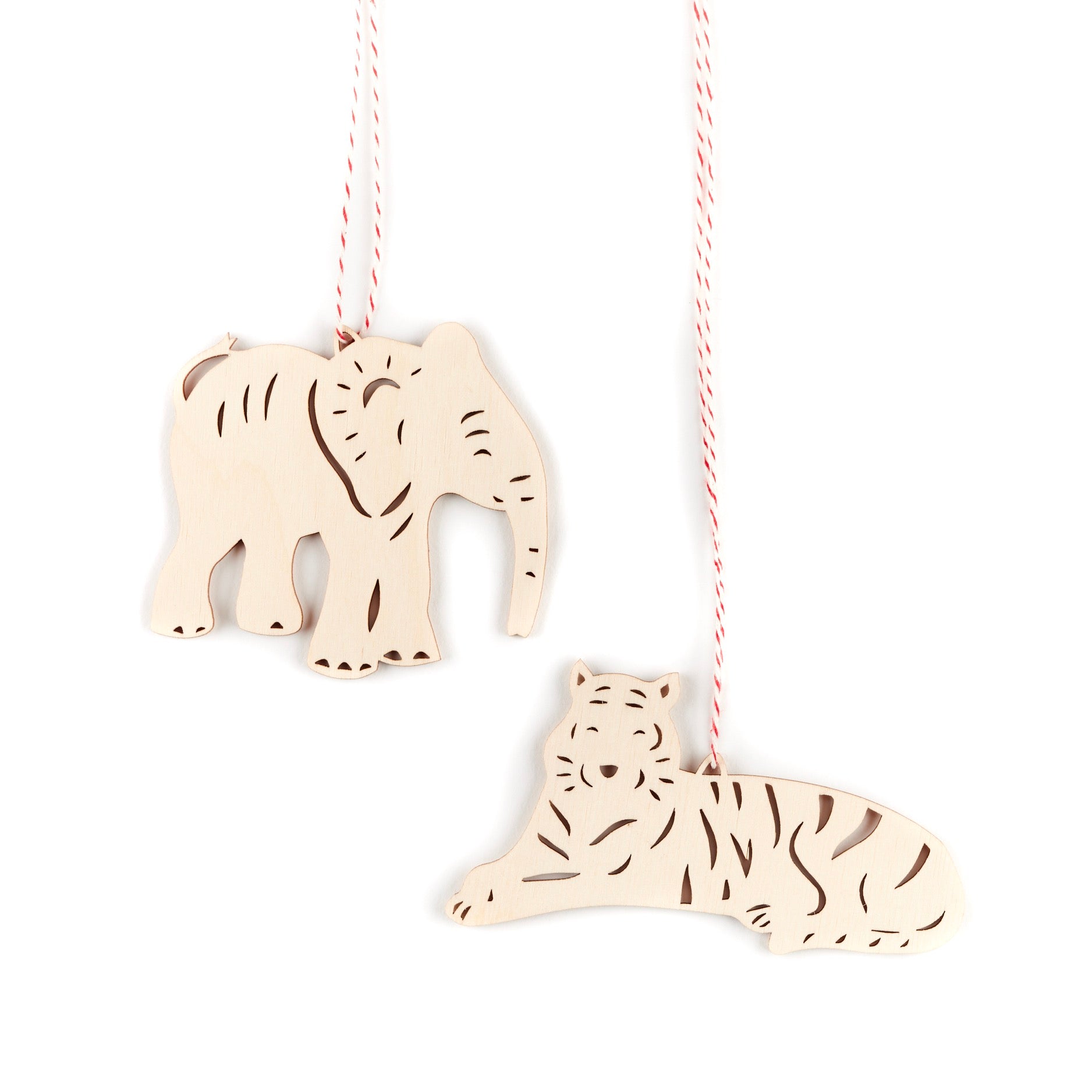 Tiger and Elephant Ornaments (set of 2)