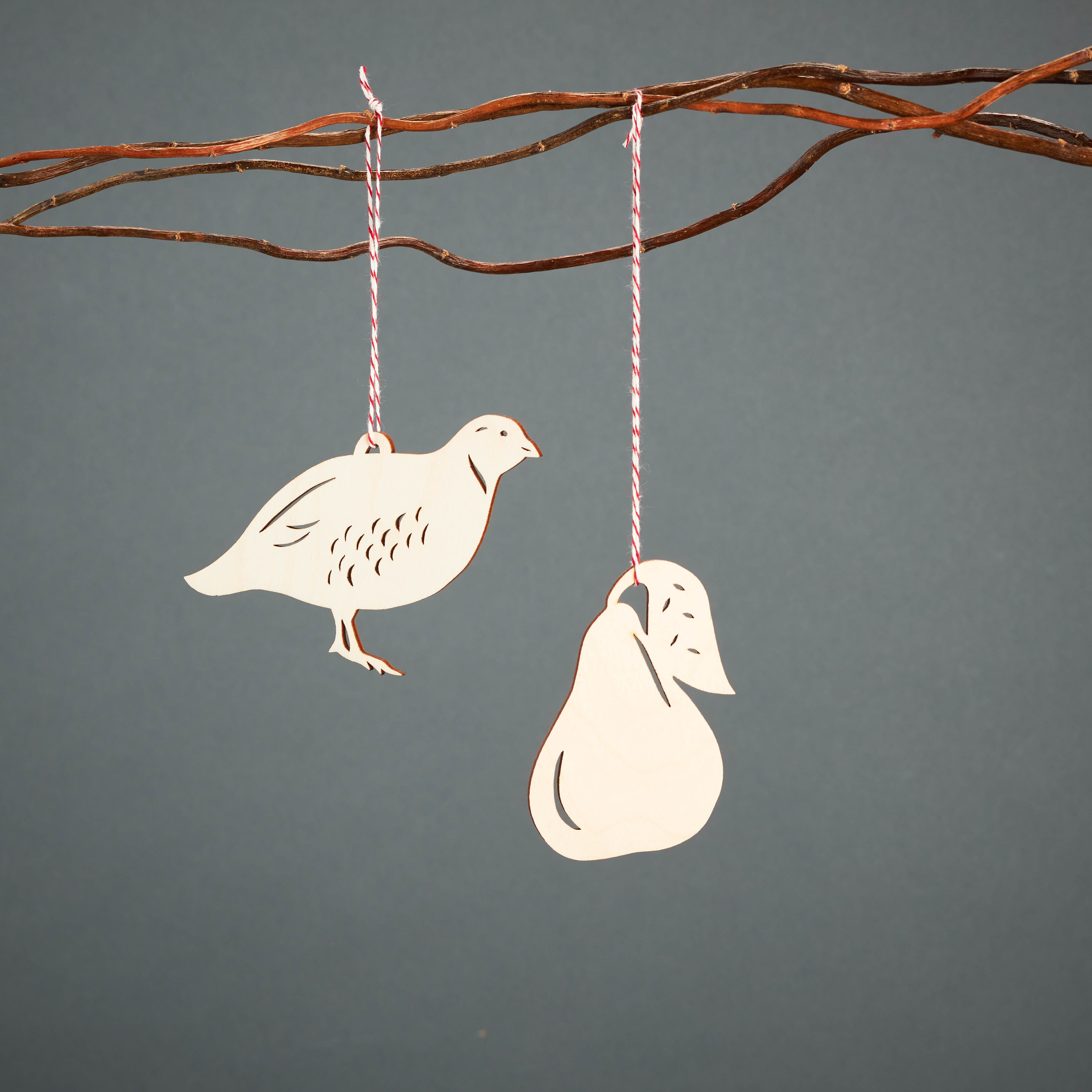 Partridge and Pear Ornaments (set of 2)