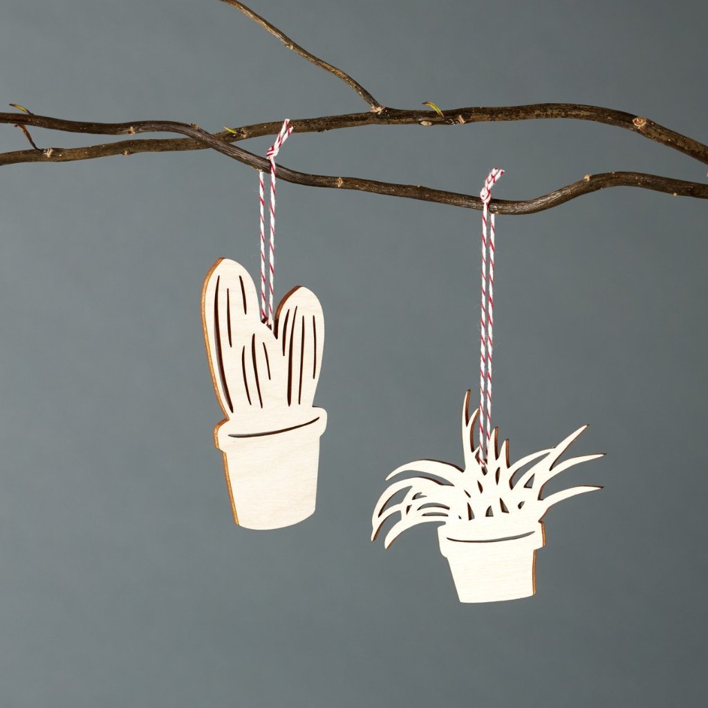 Lasercut Birch Wood Cactus Plant Ornament, by Light + Paper, Made in Toronto