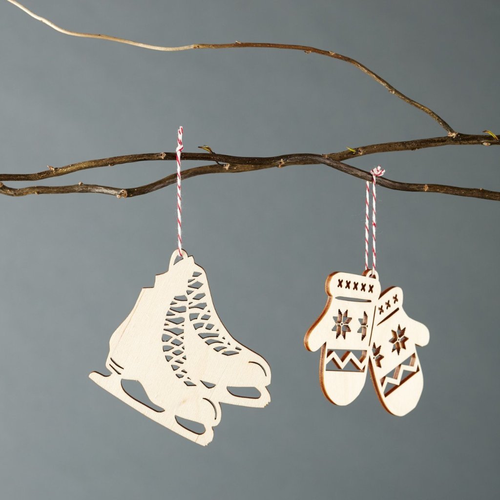 Skate and Mitten Ornaments- Lasercut Birch (set of 2)