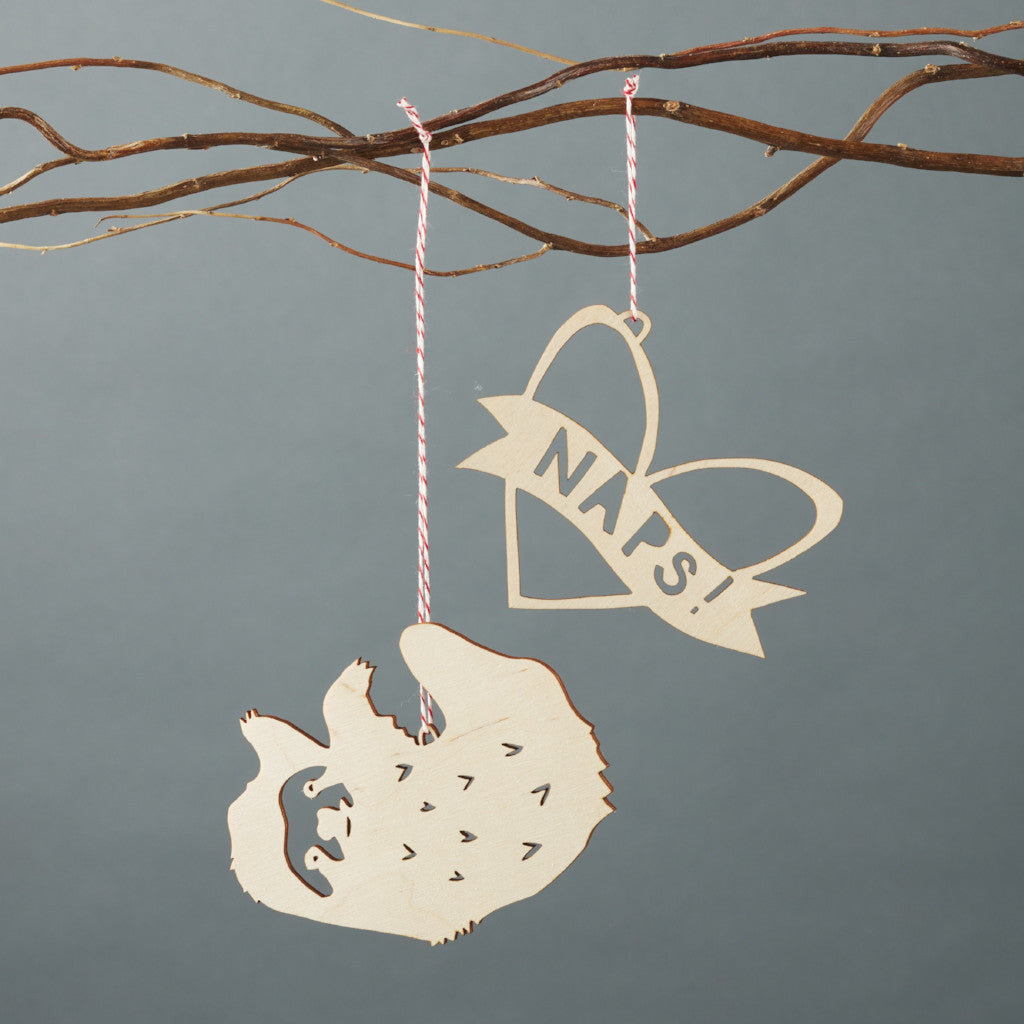 Sloth x Naps Ornaments- Lasercut Birch (set of 2)