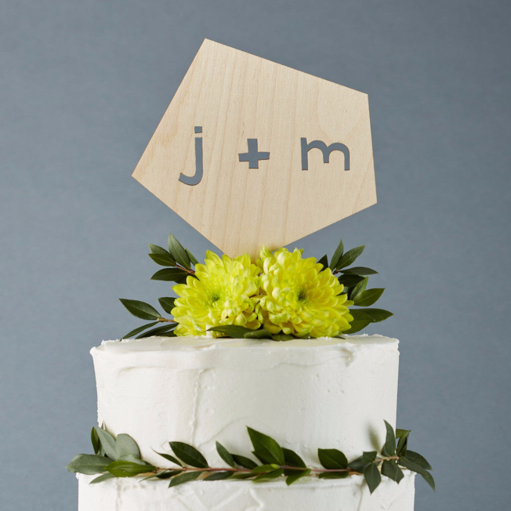 Lasercut Customizable Birch Wood Geometric Cake Topper, by Light + Paper, Made in Toronto