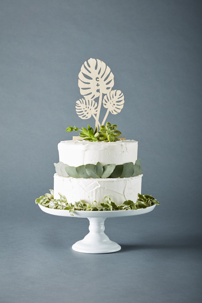 Lasercut Customizable Birch Wood Monstera Leaves Cake Topper, by Light + Paper, Made in Toronto