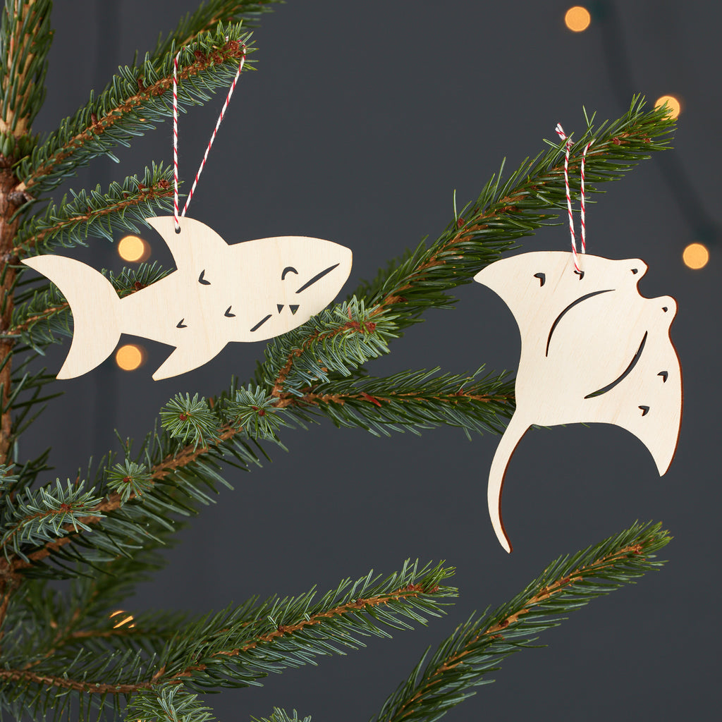 Shark and Stingray Ornaments (set of 2)