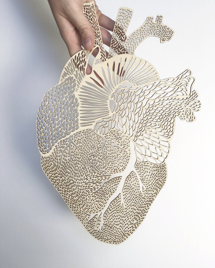 Lasercut Birch Wood Heart Artwork, by Light + Paper, Made in Toronto