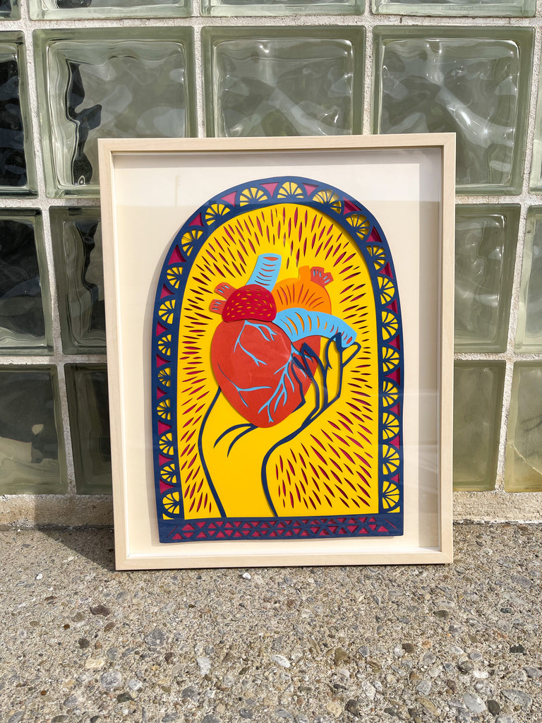 Colourful Held Heart Papercutting