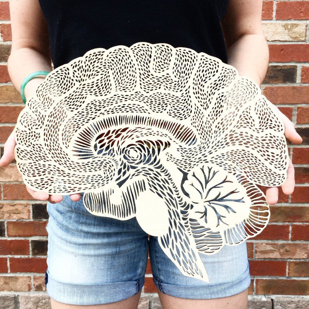 Lasercut Birch Wood Brain Artwork, by Light + Paper, Made in Toronto