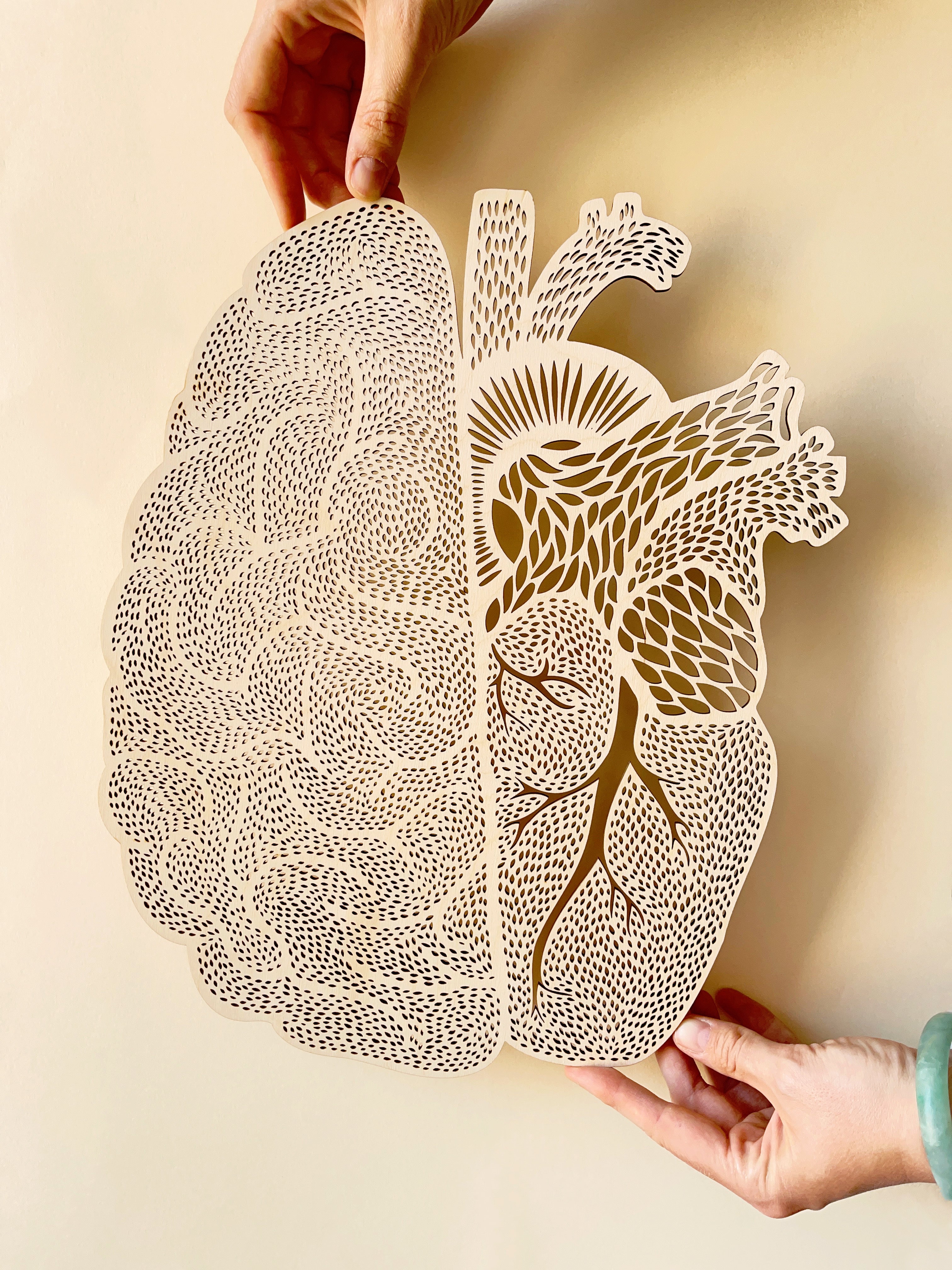 Anatomical Heart Brain Wooden Artwork