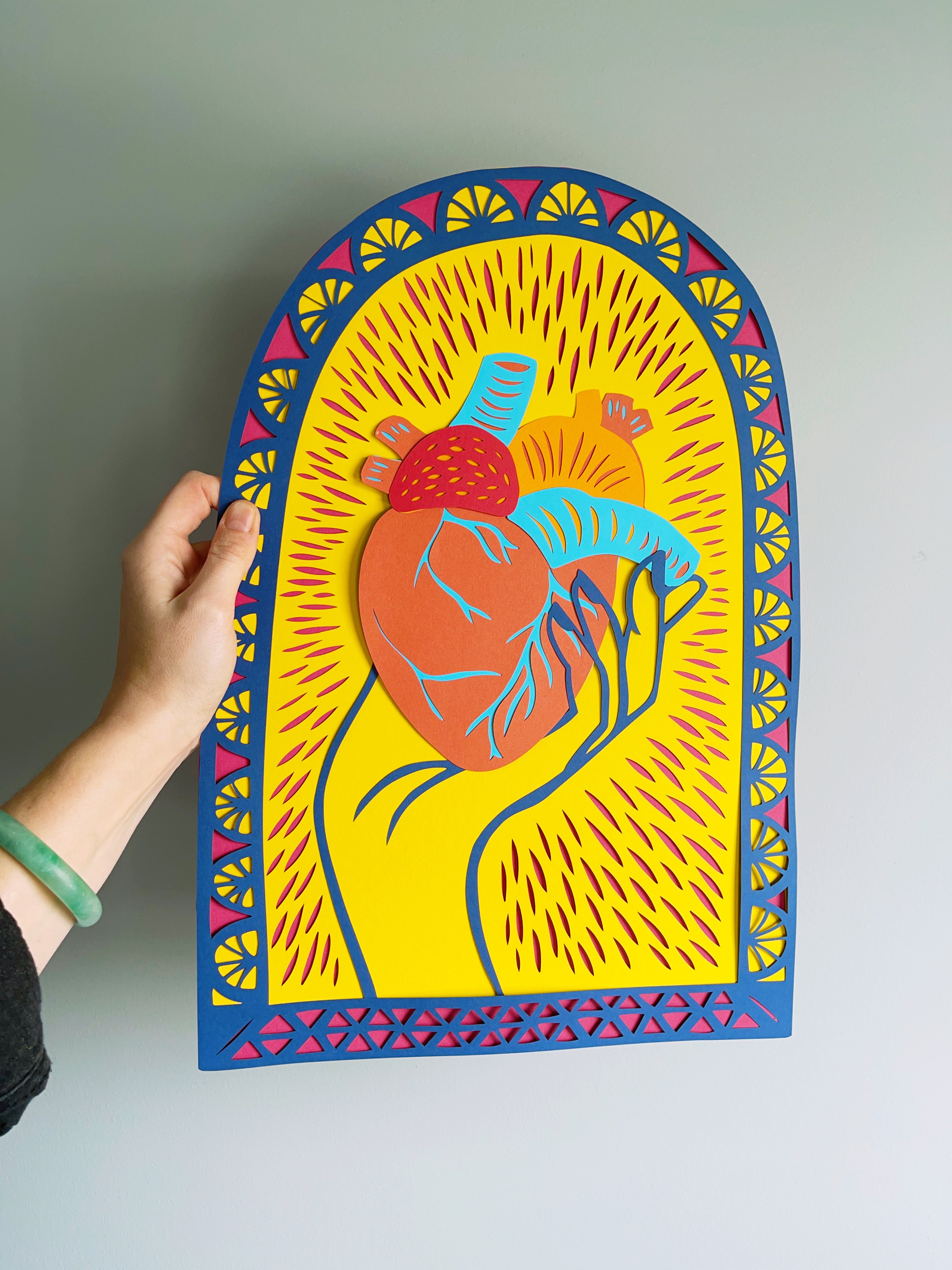 Colourful Held Heart Papercutting