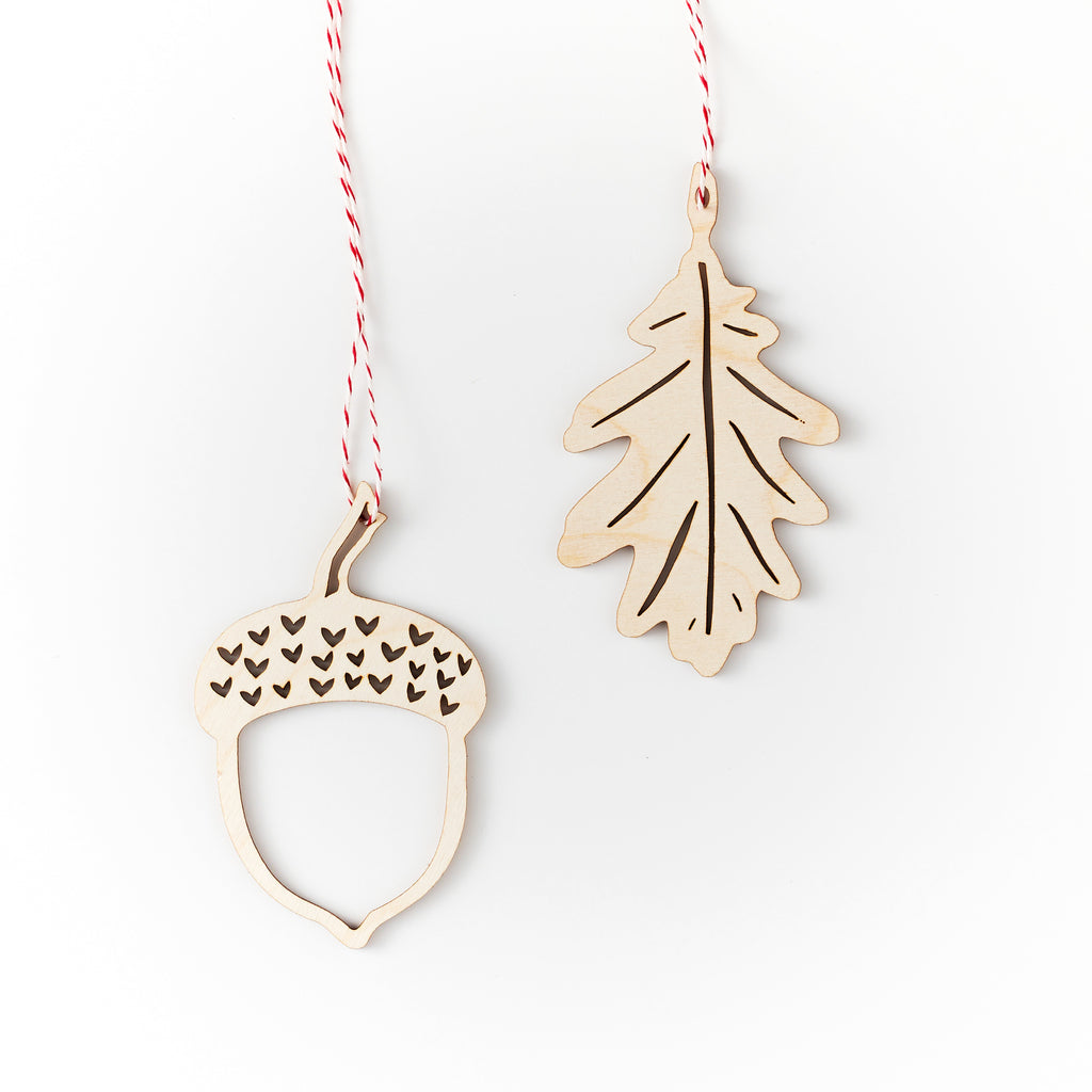 Leaf and Acorn Ornaments (set of 2)