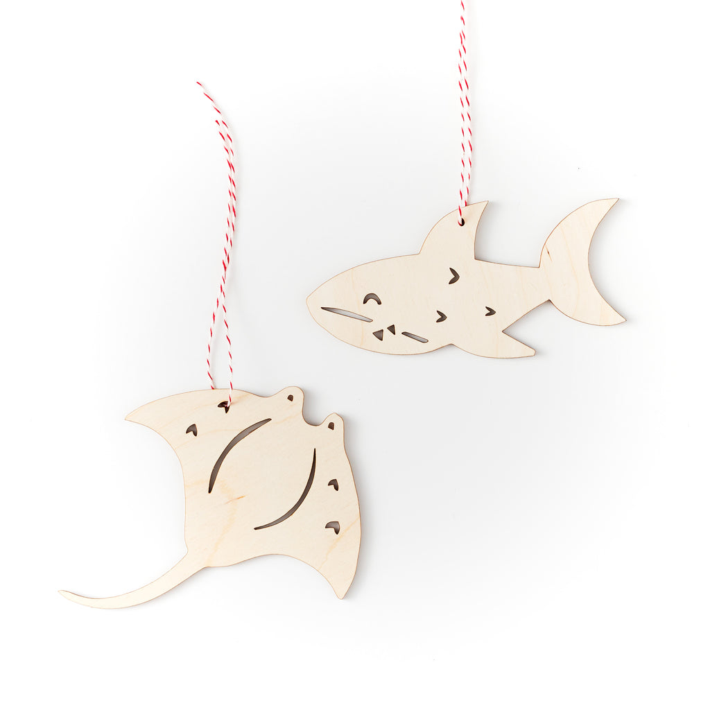 Shark and Stingray Ornaments (set of 2)